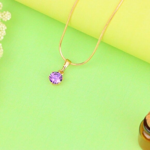 "Dainty Round Purple Stone Rose Gold Pendant, XPPT1301 - Picture 13 of 13